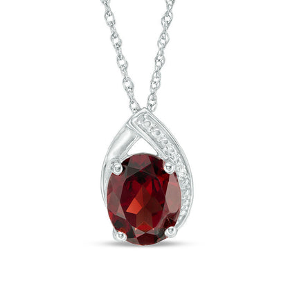 Oval Garnet and Lab-Created White Sapphire Teardrop Pendant in Sterling Silver