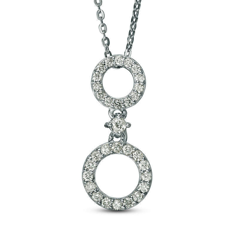 0.33 CT. T.W. Natural Diamond Double Circle Drop Pendant in Sterling Silver