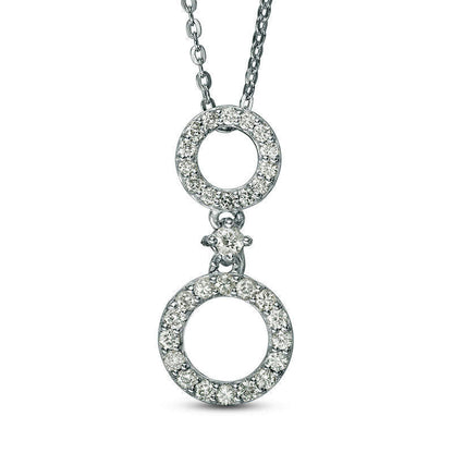 0.33 CT. T.W. Natural Diamond Double Circle Drop Pendant in Sterling Silver