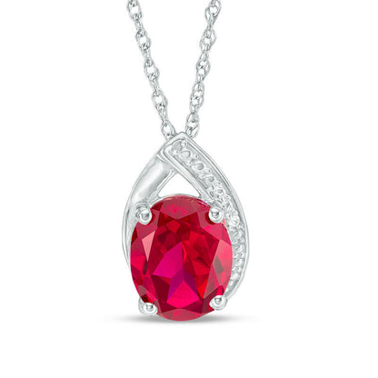 Oval Lab-Created Ruby and White Sapphire Teardrop Pendant in Sterling Silver