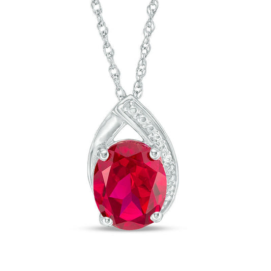Oval Lab-Created Ruby and White Sapphire Teardrop Pendant in Sterling Silver