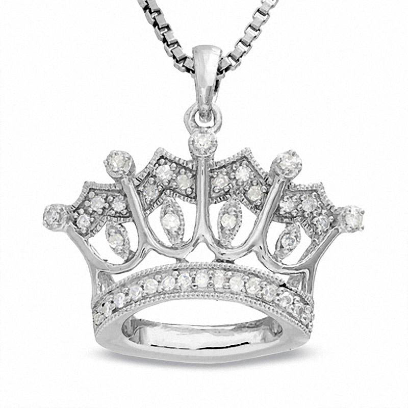 Sterling Silver Crown Pendant with Natural Diamond Accents