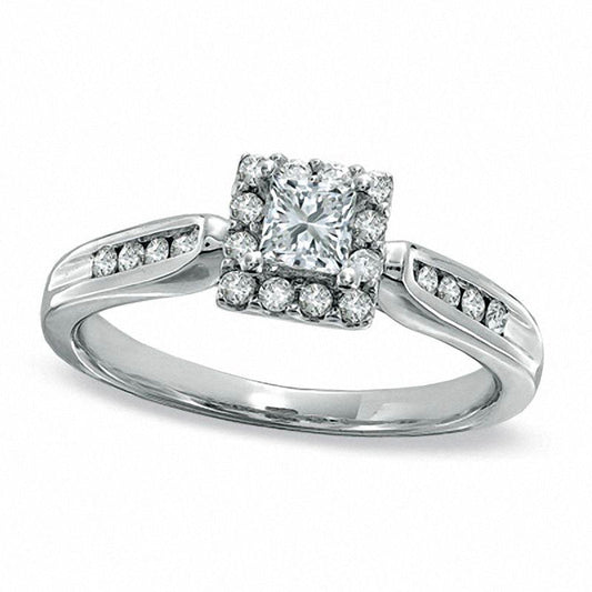 0.50 CT. T.W. Princess-Cut Natural Diamond Framed Engagement Ring in Solid 14K White Gold