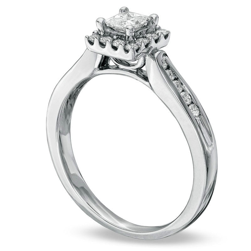 0.50 CT. T.W. Princess-Cut Natural Diamond Framed Engagement Ring in Solid 14K White Gold