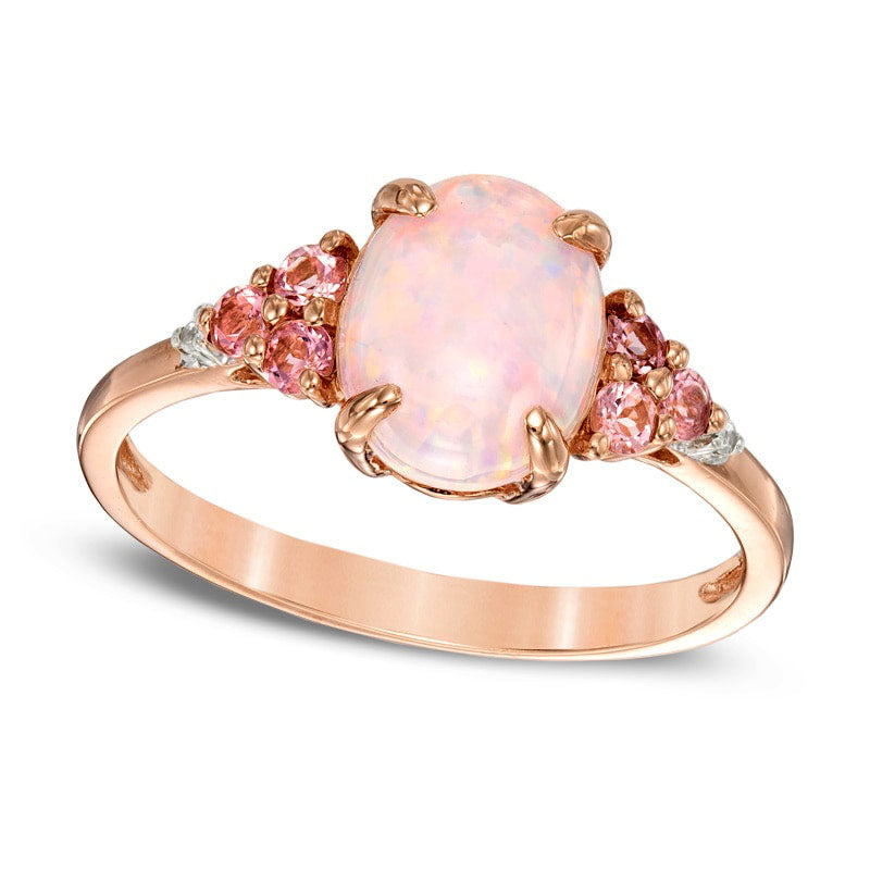 Lab-Created Pink Opal, Pink Tourmaline and Lab-Created White Sapphire Ring in Sterling Silver with Solid 14K Rose Gold Plate