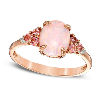 Lab-Created Pink Opal, Pink Tourmaline and Lab-Created White Sapphire Ring in Sterling Silver with Solid 14K Rose Gold Plate