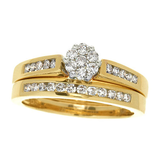 0.50 CT. T.W. Natural Diamond Flower Bridal Engagement Ring Set in Solid 10K Yellow Gold