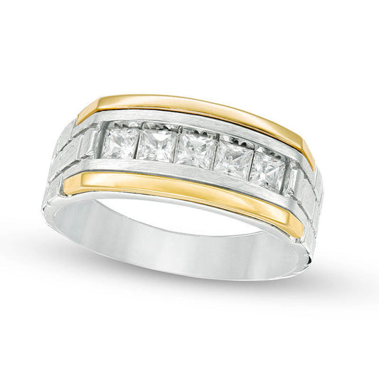 Men's 1.0 CT. T.W. Square-Cut Natural Diamond Five Stone Wedding Band in Solid 14K Two-Tone Gold