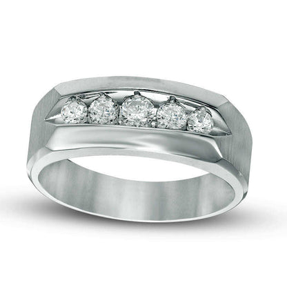 Men's 0.50 CT. T.W. Natural Diamond Five Stone Brushed Wedding Band in Solid 10K White Gold