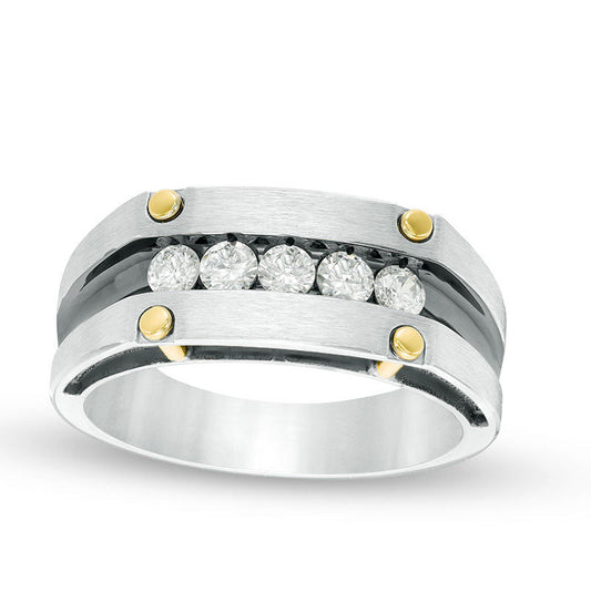 Men's 0.50 CT. T.W. Natural Diamond Five Stone Brushed Wedding Band in Solid 10K Two-Tone Gold