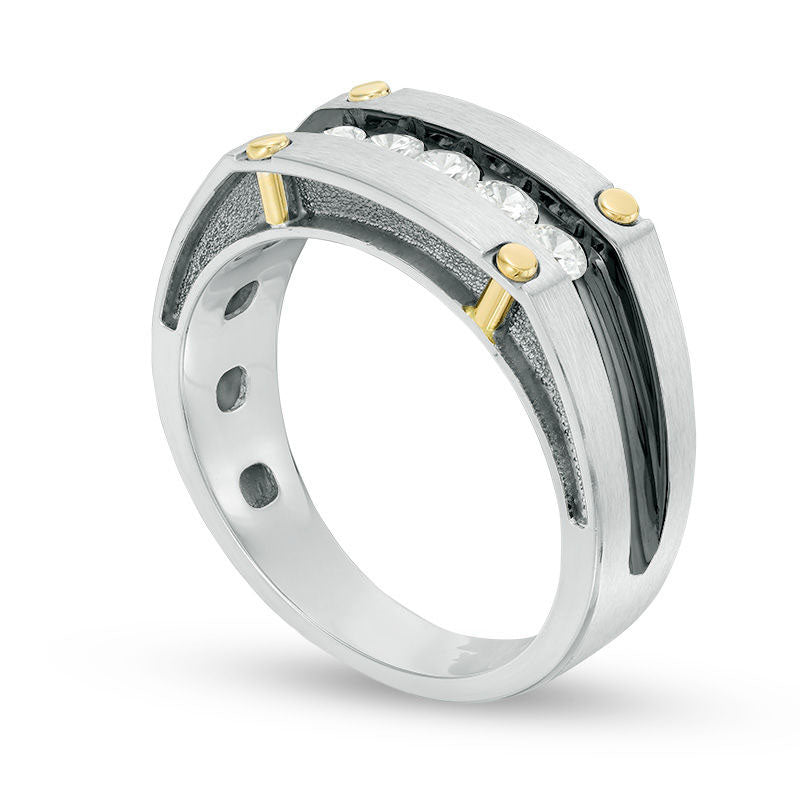 Men's 0.50 CT. T.W. Natural Diamond Five Stone Brushed Wedding Band in Solid 10K Two-Tone Gold