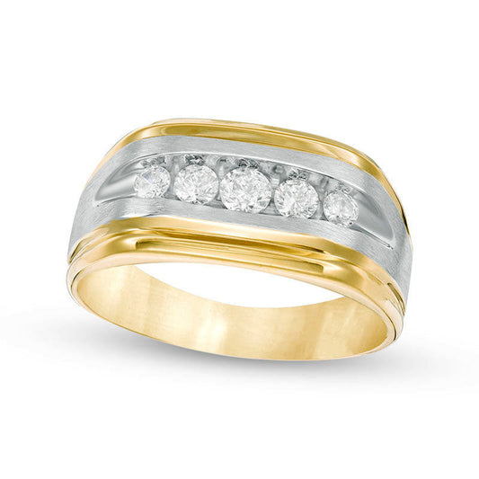 Men's 0.50 CT. T.W. Natural Diamond Five Stone Wedding Band in Solid 14K Two-Tone Gold