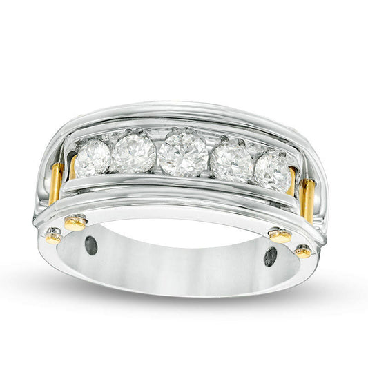 Men's 1.0 CT. T.W. Natural Diamond Five Stone Wedding Band in Solid 14K Two-Tone Gold