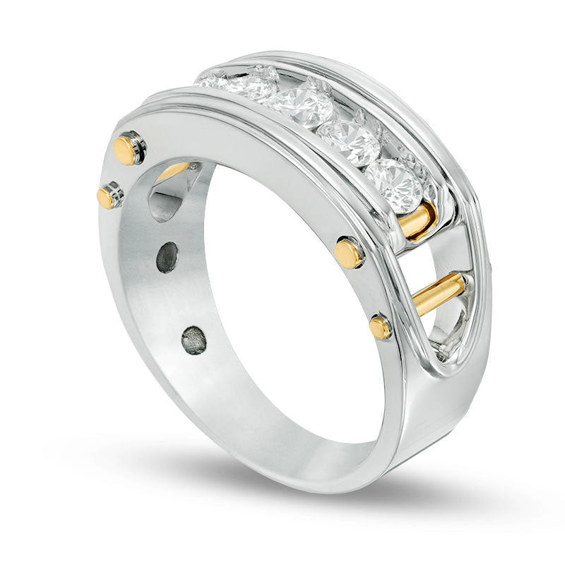 Men's 1.0 CT. T.W. Natural Diamond Five Stone Wedding Band in Solid 14K Two-Tone Gold