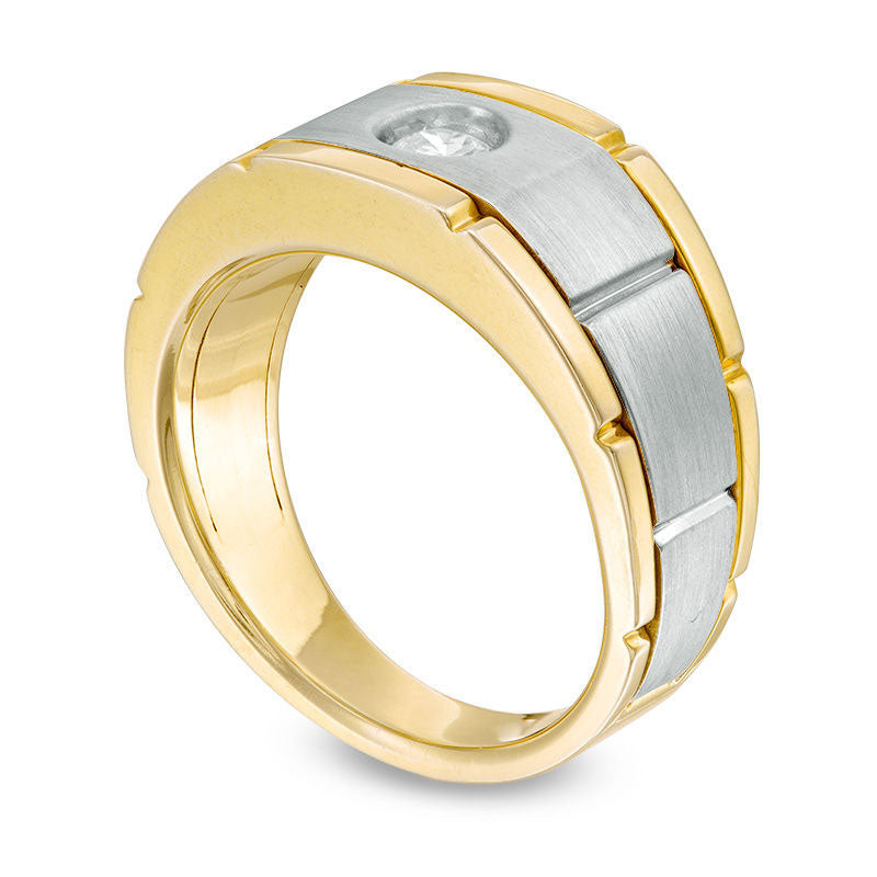 Men's 0.25 CT. Natural Clarity Enhanced Diamond Solitaire Brushed Wedding Band in Solid 14K Two-Tone Gold