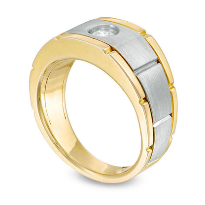 Men's 0.25 CT. Natural Clarity Enhanced Diamond Solitaire Brushed Wedding Band in Solid 14K Two-Tone Gold