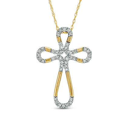 0.2 CT. T.W. Natural Diamond Loop Cross Pendant in 10K Yellow Gold