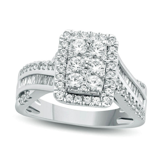 1.0 CT. T.W. Composite Natural Diamond Rectangle Frame Crossover Shank Engagement Ring in Solid 10K White Gold