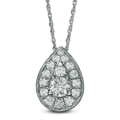 0.5 CT. T.W. Natural Diamond Teardrop Frame Antique Vintage-Style Pendant in 10K White Gold