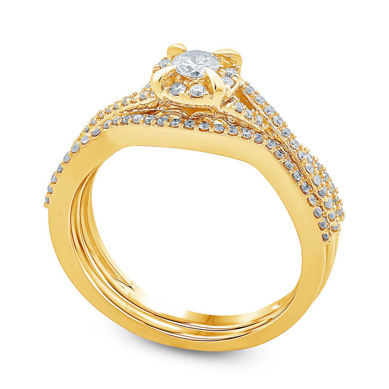 0.50 CT. T.W. Natural Diamond Frame Twist Bridal Engagement Ring Set in Solid 14K Gold