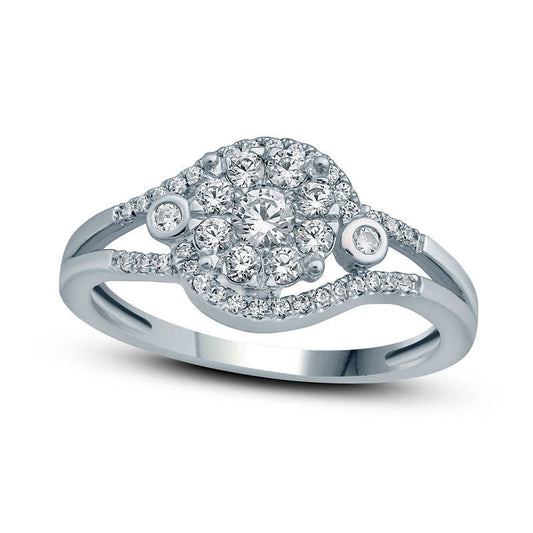 0.50 CT. T.W. Natural Diamond Frame Split Bypass Engagement Ring in Solid 10K White Gold