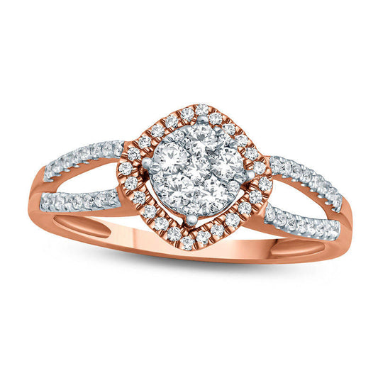 0.50 CT. T.W. Composite Natural Diamond Tilted Square Frame Engagement Ring in Solid 10K Rose Gold