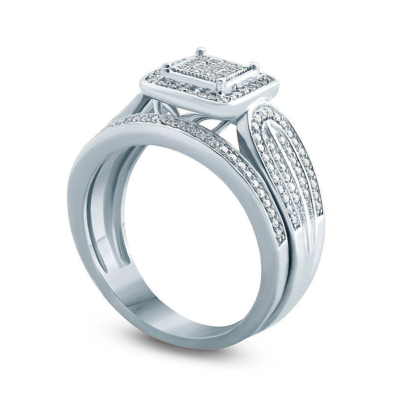 0.38 CT. T.W. Composite Natural Diamond Square Frame Bridal Engagement Ring Set in Solid 10K White Gold