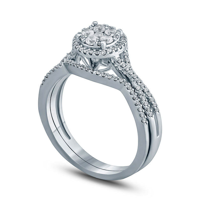 0.50 CT. T.W. Composite Natural Diamond Frame Split Shank Bridal Engagement Ring Set in Solid 10K White Gold