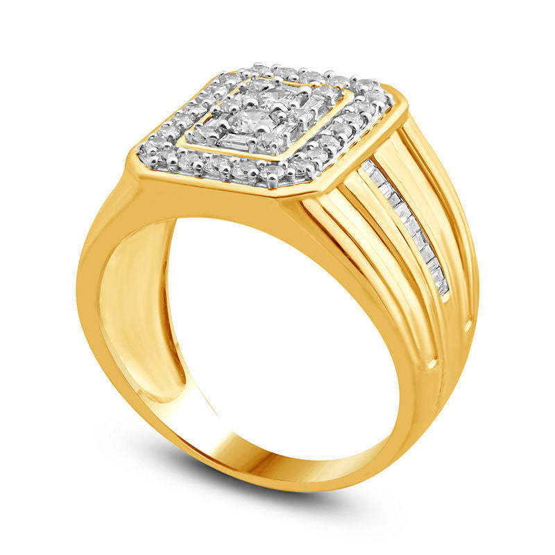 Men's 1.0 CT. T.W. Composite Natural Diamond Rectangle Signet Ring in Solid 10K Yellow Gold