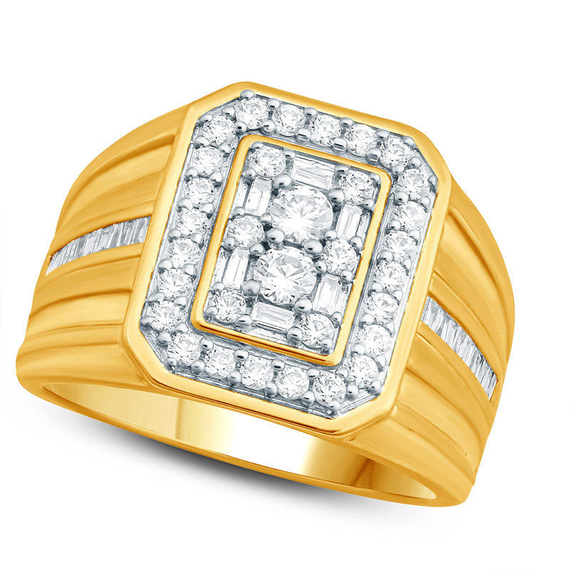 Men's 1.0 CT. T.W. Composite Natural Diamond Rectangle Signet Ring in Solid 10K Yellow Gold