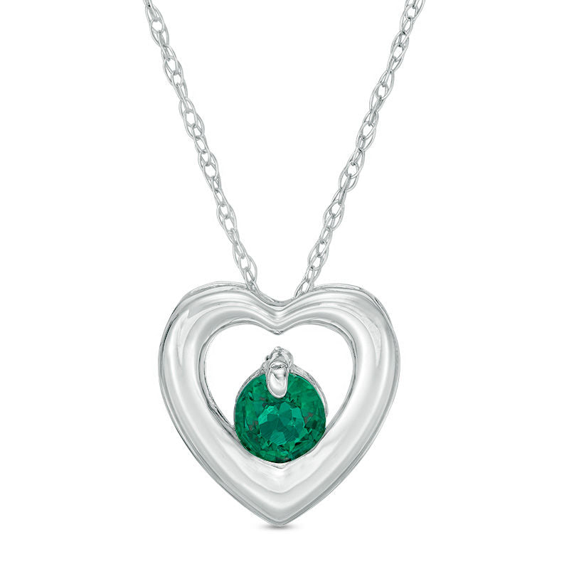 4.0mm Lab-Created Emerald Heart Pendant in 10K White Gold