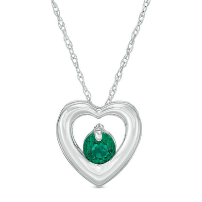 4.0mm Lab-Created Emerald Heart Pendant in 10K White Gold