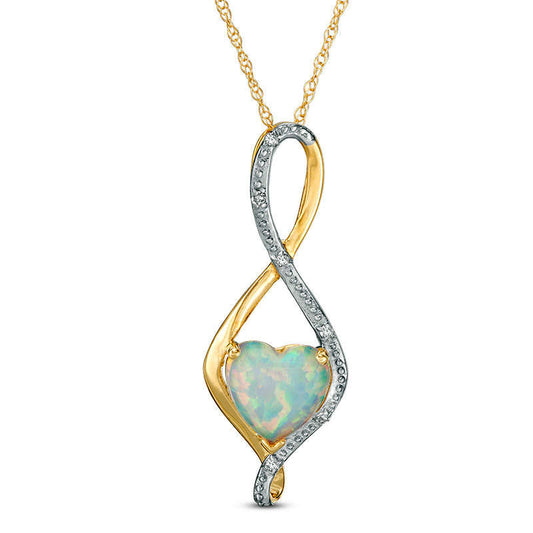 8.0mm Heart-Shaped Lab-Created Opal and Diamond Accent Infinity Pendant in 10K Yellow Gold
