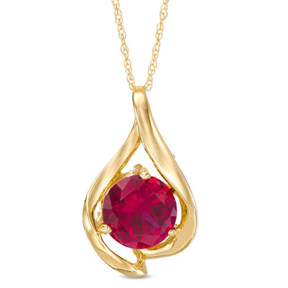 8.0mm Lab-Created Ruby Teardrop Pendant in 10K Yellow Gold