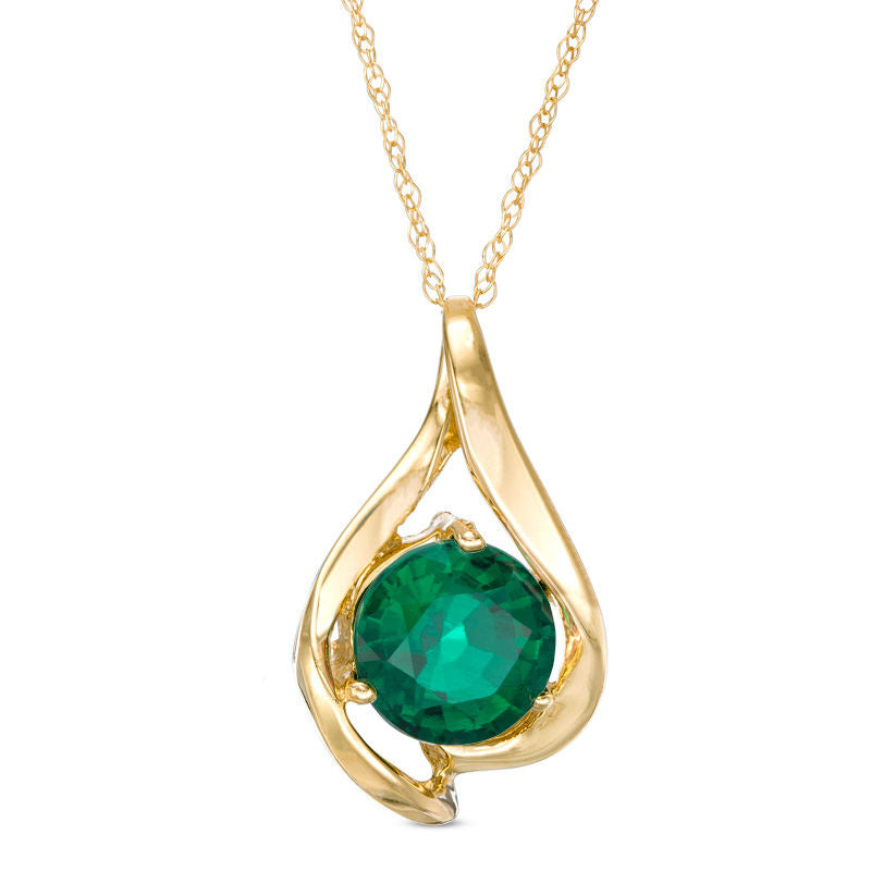 8.0mm Lab-Created Emerald Teardrop Pendant in 10K Yellow Gold