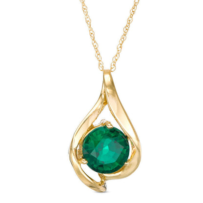 8.0mm Lab-Created Emerald Teardrop Pendant in 10K Yellow Gold