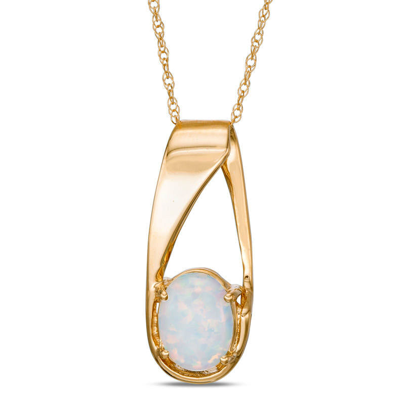 Oval Lab-Created Opal Pendant in 10K Yellow Gold