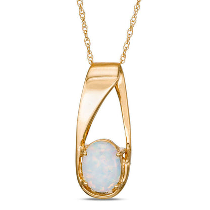 Oval Lab-Created Opal Pendant in 10K Yellow Gold