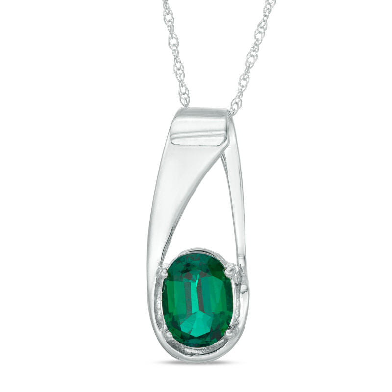 Oval Lab-Created Emerald Pendant in 10K White Gold