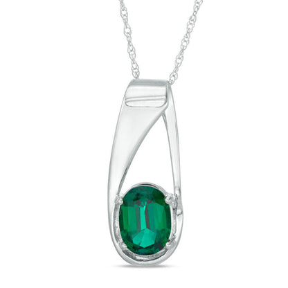 Oval Lab-Created Emerald Pendant in 10K White Gold