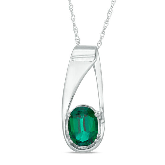 Oval Lab-Created Emerald Pendant in 10K White Gold