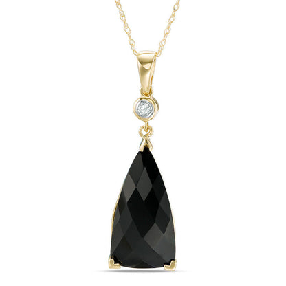 Trillion-Cut Onyx and Natural Diamond Accent Drop Pendant in 10K Yellow Gold