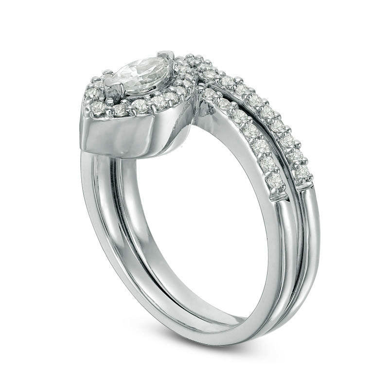 0.50 CT. T.W. Marquise Natural Diamond Frame Bridal Engagement Ring Set in Solid 10K White Gold