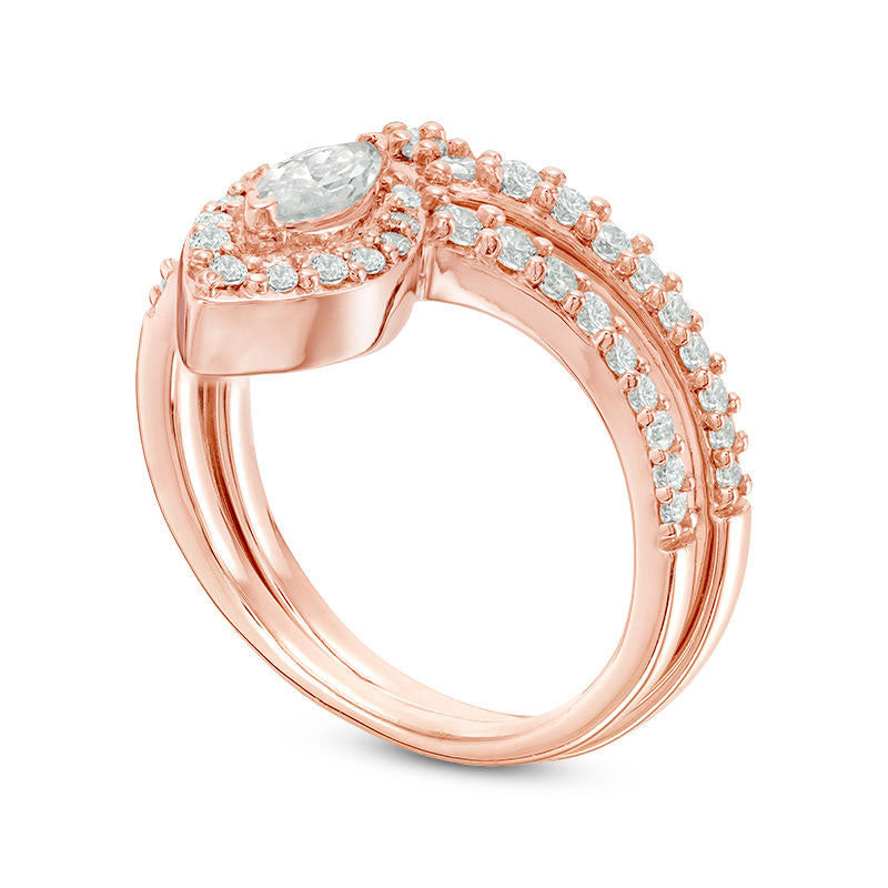 0.75 CT. T.W. Marquise Natural Diamond Frame Bridal Engagement Ring Set in Solid 10K Rose Gold