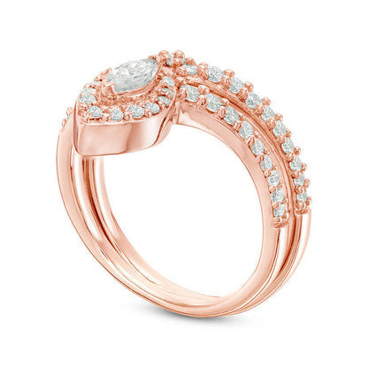 0.75 CT. T.W. Marquise Natural Diamond Frame Bridal Engagement Ring Set in Solid 10K Rose Gold