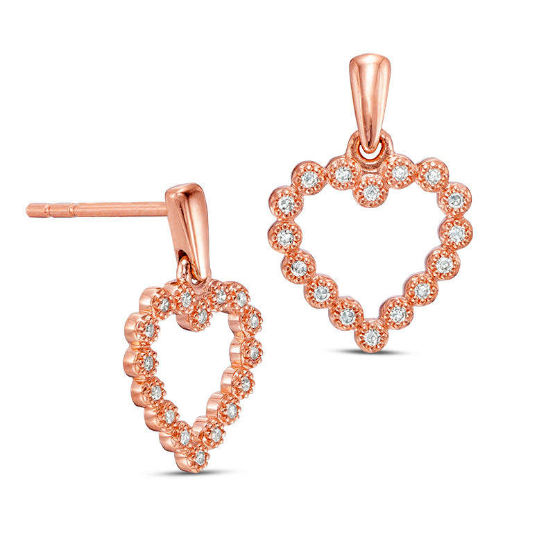 0.1 CT. T.W. Diamond Heart Outline Drop Earrings in 10K Rose Gold