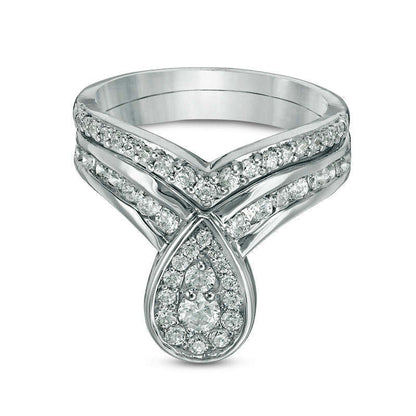 1.0 CT. T.W. Natural Diamond Pear-Shaped Frame Bridal Engagement Ring Set in Solid 10K White Gold