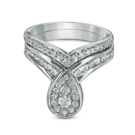 1.0 CT. T.W. Natural Diamond Pear-Shaped Frame Bridal Engagement Ring Set in Solid 10K White Gold