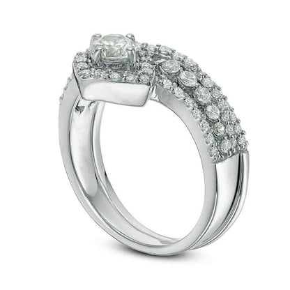 1.0 CT. T.W. Natural Diamond Tilted Cushion Frame Bridal Engagement Ring Set in Solid 10K White Gold