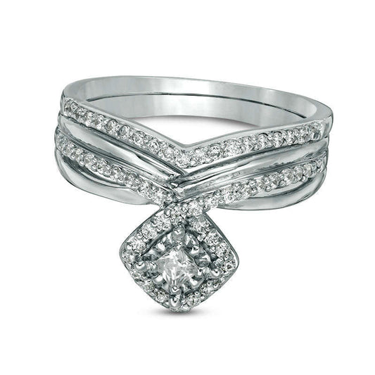 0.38 CT. T.W. Princess-Cut Natural Diamond Frame Twist Shank Bridal Engagement Ring Set in Sterling Silver